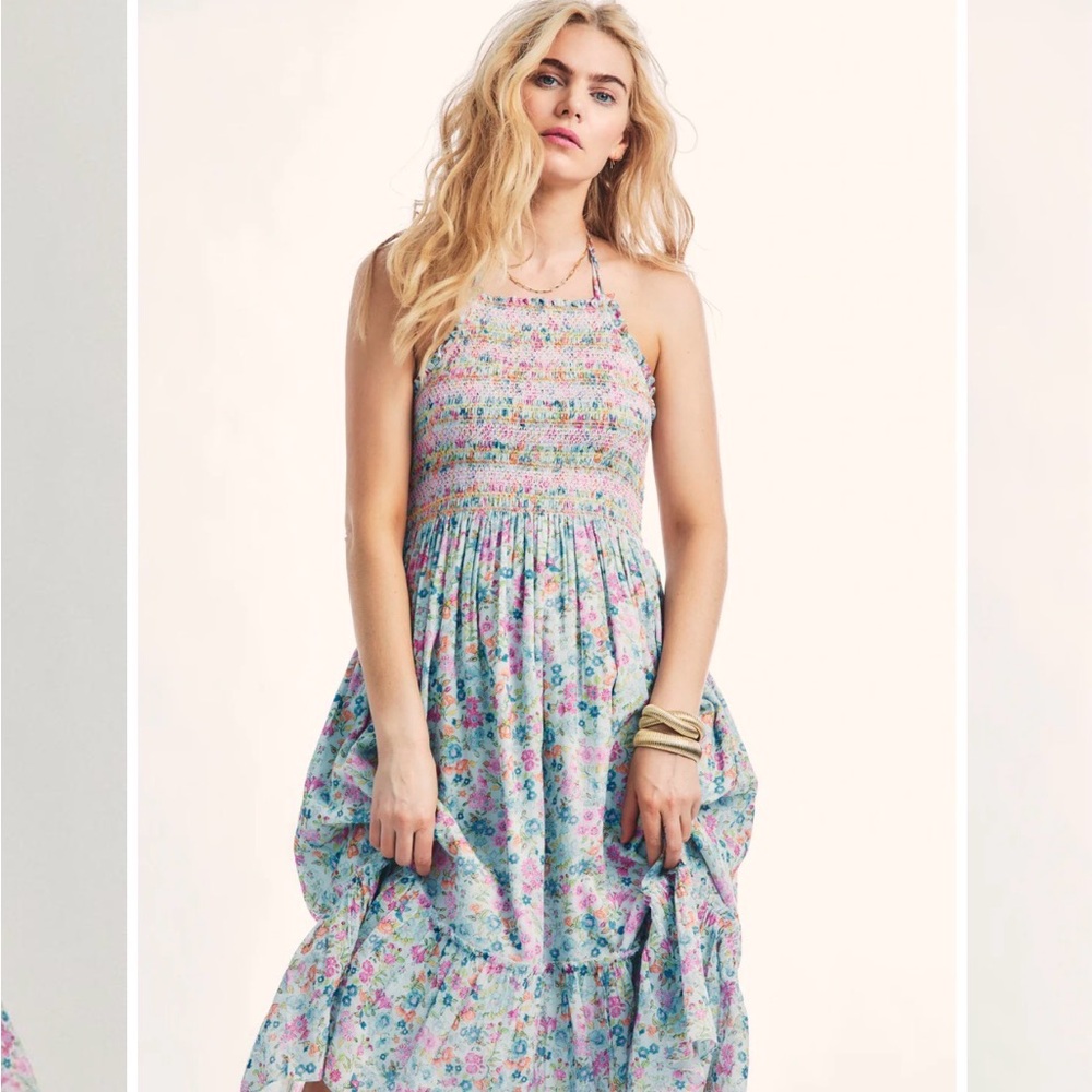 Love Shack Fancy Ottawa Dress in Coral Leaf Waves (floral)